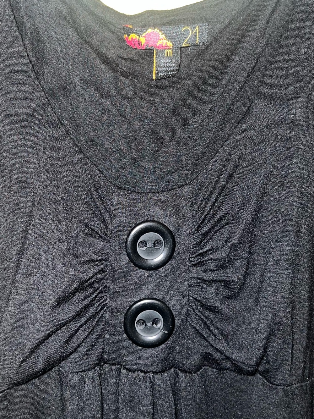 Forver 21 Black Y2K Babydoll Button Front Mini Short Sleeve Casual Dress Size M - Picture 6 of 7